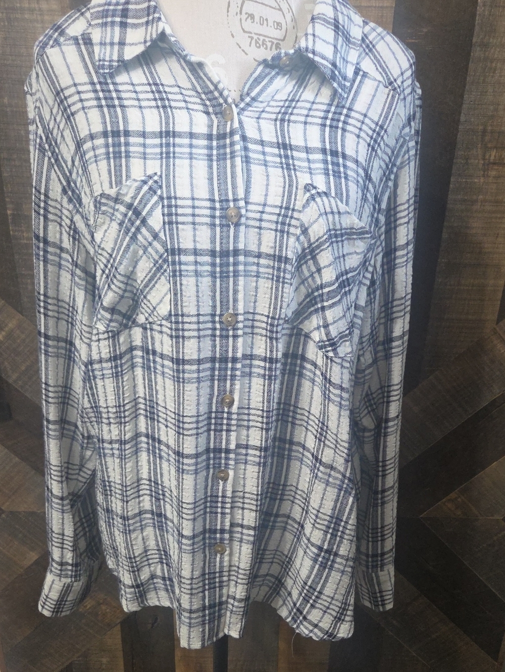 Maurices Blue and White Plaid Button-Down Shirt